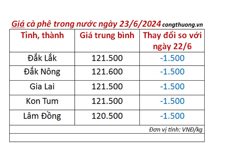 Giá cà phê hôm nay 23/6/2024: Giá cà phê trong nước