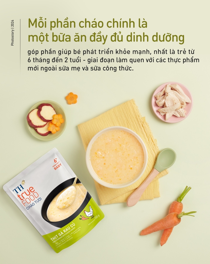 Mỗi phần cháo chính là một bữa ăn đầy đủ dinh dưỡng với 4 nhóm thực phẩm cần thiết.