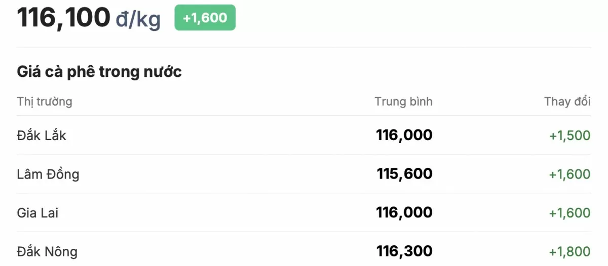 Bảng giá cà phê nội địa 17/1/2025 Bảng giá cà phê nội địa 17/1/2025