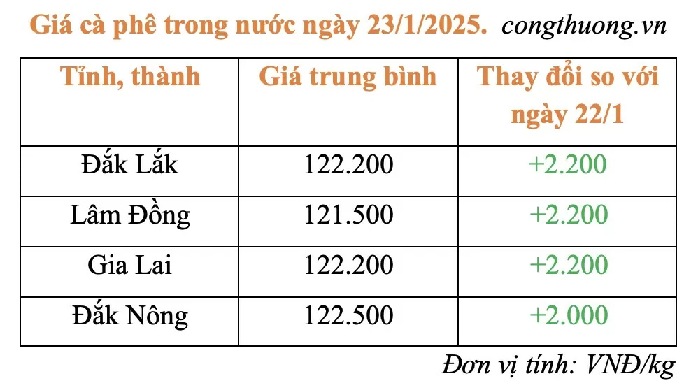 Giá cà phê hôm nay 23/1/2025: