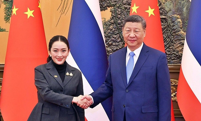 568000001231801-103546_247.jpg Thủ tướng Thái Lan Paethongtarn và Chủ tịch Trung Quốc Tập Cận Bình trong buổi tiếp ngày 6/2.