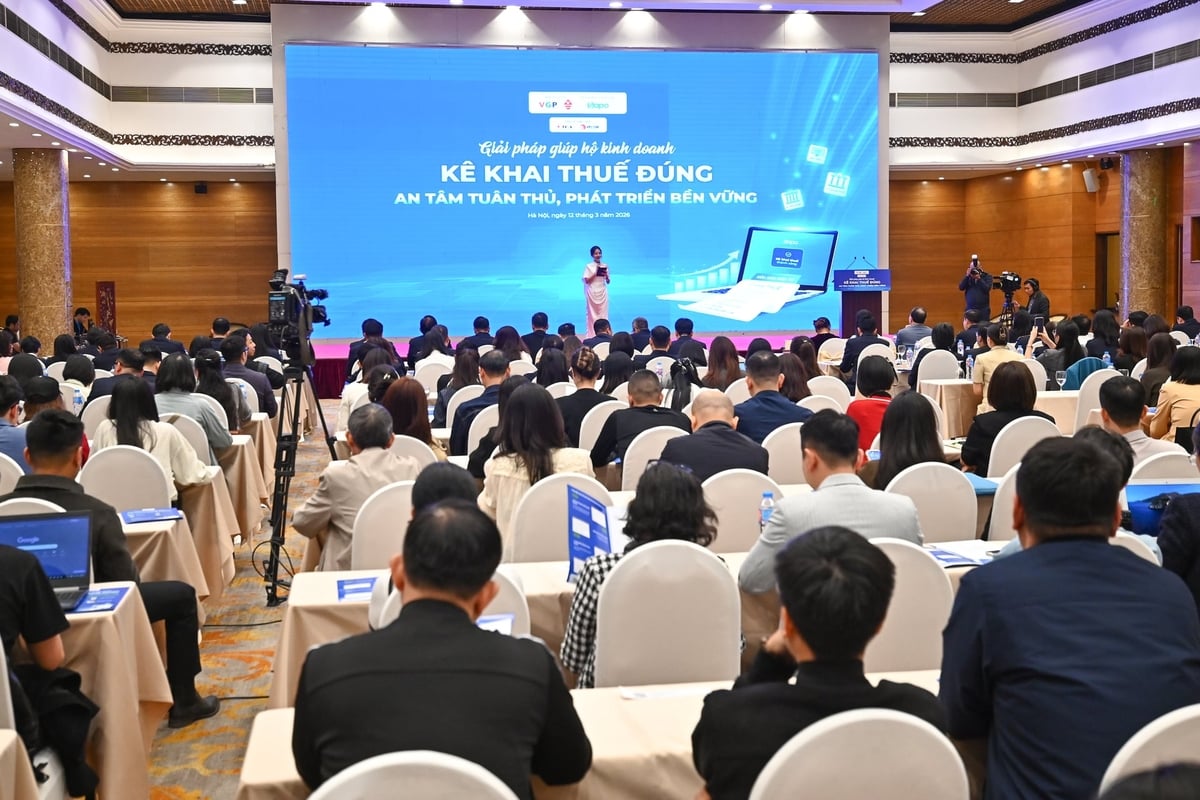 Hội thảo 'Giải pháp giúp hộ kinh doanh kê khai thuế đúng, an tâm tuân thủ, phát triển bền vững' chiều 12/3. Ảnh: Tùng Đinh.